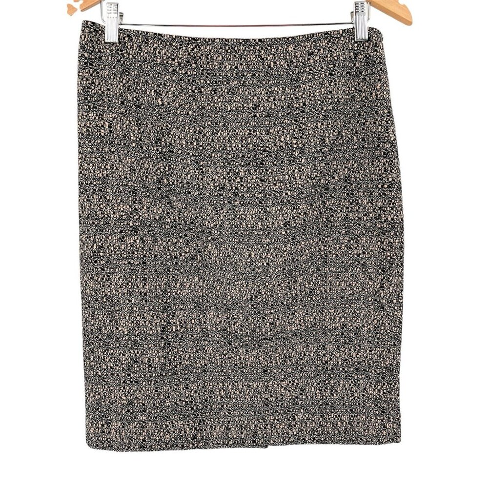ST. JOHN Women's Metallic Black Gold Tweed Pencil Skirt US 8